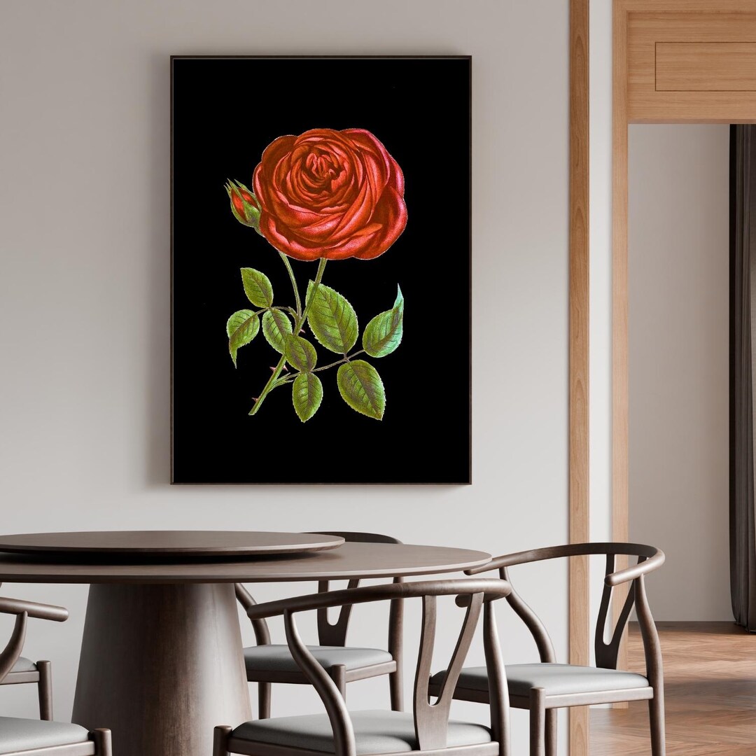 Red Rose Wall Art Print, Elegant Floral Home Decor (digital Download ...