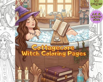 Adult Coloring Book Printable , WİTCHY Adult Coloring PAGES ,  Cozy Cottagecore Forest Coloring Pages  , cozy adult coloring pages