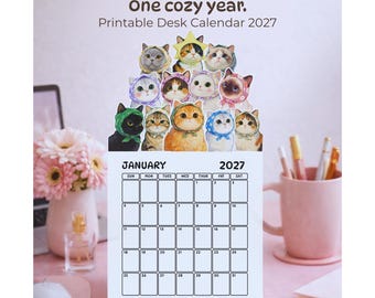 Cat 2027 Desk Calendar Printable | Cute kitten Desk calendar | Crazy Cat lady pet monthly planner | Silhouette PDF PNG Cricut | DIY hand cut