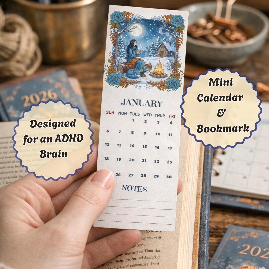 2026 Printable ADHD Calendar Mini Planner | Mini Bookmark Calendar ...