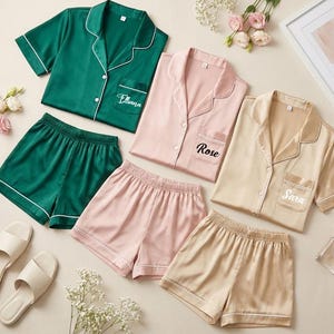 Kids' Custom Name Satin Pajama Sets — Customizable pajamas, flower girl pajamas,gifts for girls. image 1