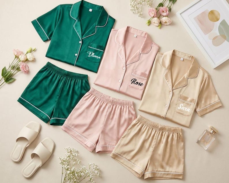 Kids' Custom Name Satin Pajama Sets — Customizable pajamas, flower girl pajamas,gifts for girls. image 1