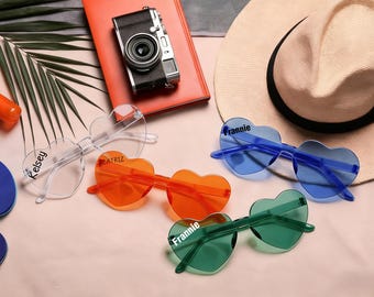 Frameless heart-shaped sunglasses – Personalized bridal party favors and wedding/bachelorette party gifts