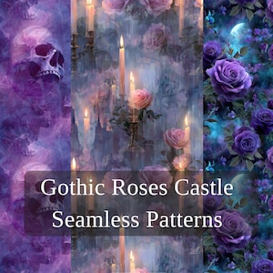Gothic Roses Castle Seamless Pattern, Dark Romantic Digital Paper (JPG, 4000x4000px)