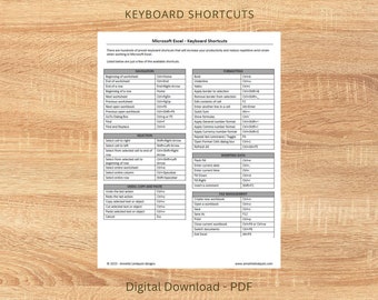 Excel Keyboard Shortcuts | Cheat Sheet | Shortcuts | Printable | Download