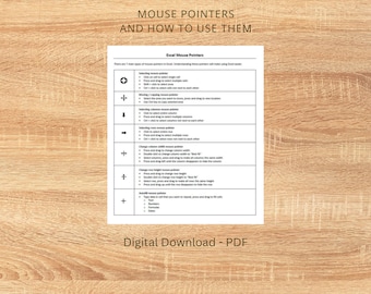 Excel Mouse Pointer Cheat Sheet | Shortcuts | Printable | Download