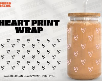 Heart Print SVG Glass Can Wrap | Libbey Glass Can Wrap SVG | Cricut & Silhouette Cut File (Digital Download)