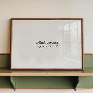 Impresión minimalista con frase de estrella, arte de pared con afirmación, decoración celestial neutra para habitación de ensueño, arte tipográfico "Collect Wonder", descarga digital