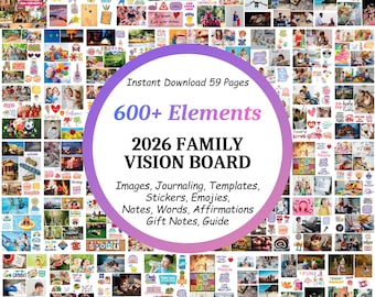 2026 Familie Vision Board Printable | Manifestation und Ziele setzen | Scrapbook-Bilder