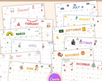 2026 Kids Monthly Calendar Printable & Editable in Canva
