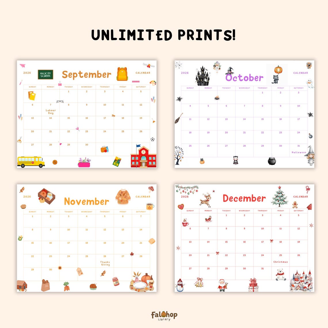 2026 Kids Monthly Calendar Printable & Editable in Canva - Etsy Canada