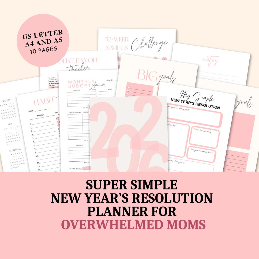 2026 Simple New Year Resolution Planner Bundle for Moms | Overwhelmed ...