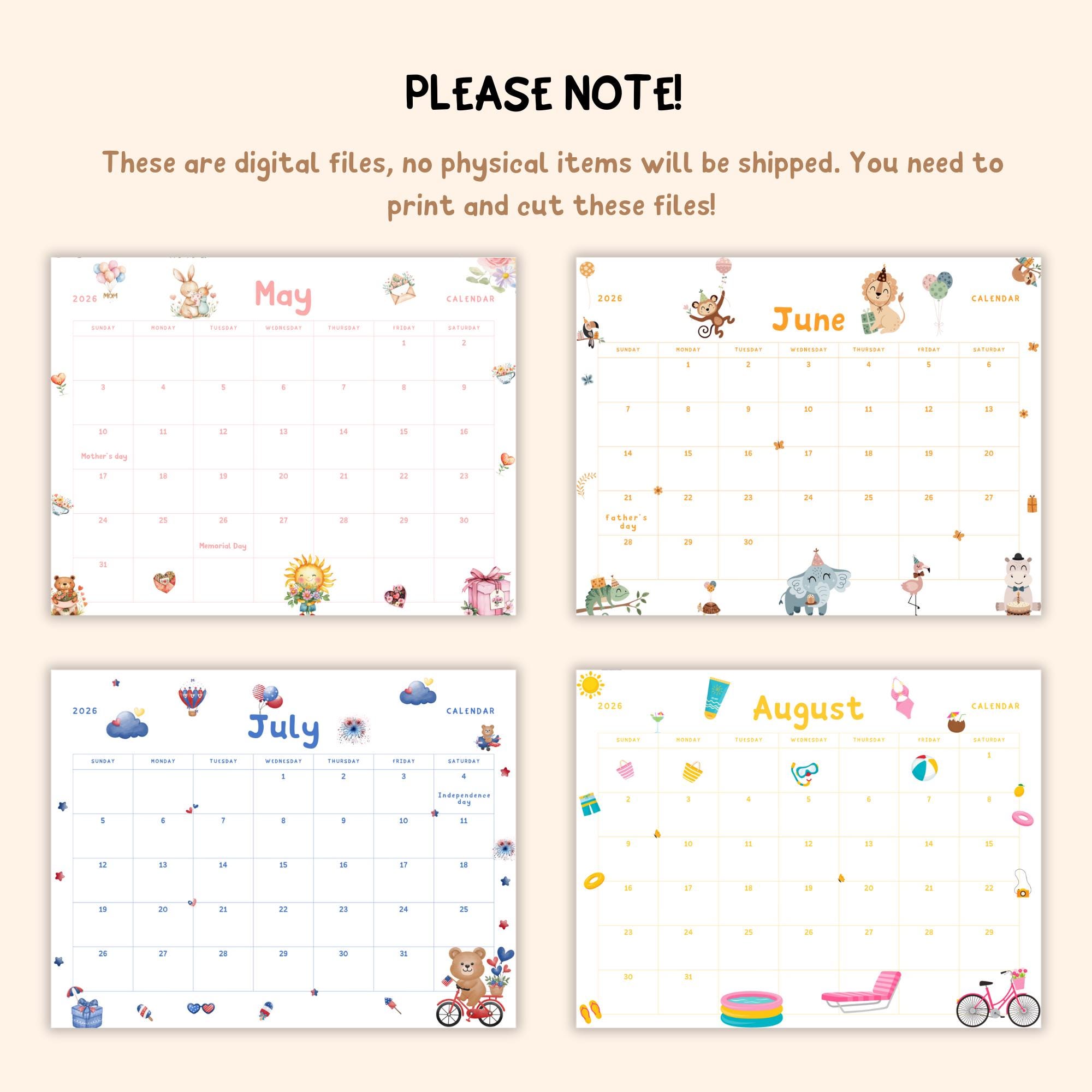 2026 Kids Monthly Calendar Printable & Editable in Canva - Etsy