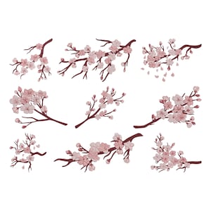 Maskinbroderipaket med körsbärsblommor och Sakura, 9-pack, direkt nedladdning