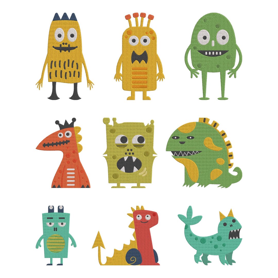Monster Embroidery Pattern Monster Embroidery Design, Cartoon Monster Machine Embroidery File ...