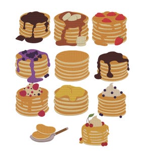 Pancake Stack Machine Embroidery Design, Set of 11, Instant Download