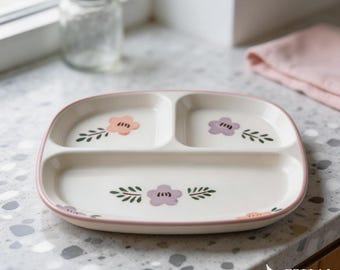 Plato de cerámica floral pintado a mano personalizable / Plato dividido de estilo nórdico