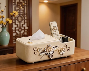 Caja de pañuelos de cerámica personalizable / Soporte para flores de perlas, decoración de nuevo estilo chino