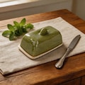 Custom Speckled Ceramic Butter Dish with Lid, Embossed "BUTTER" Keeper for Kitchen & Dining