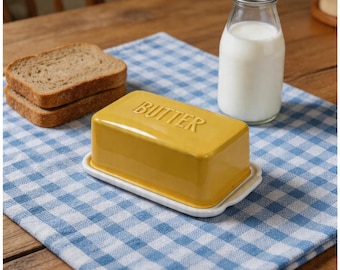 Custom Embossed Ceramic Butter Dish with Lid, Engraved "BUTTER" Cheese Keeper for Kitchen Counter