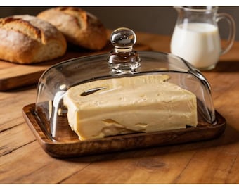 Mantequera de madera personalizada con tapa de cristal, quesera rústica, bandeja para postres