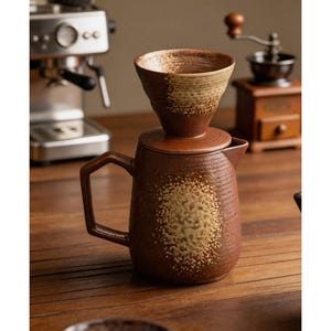 Custom Rustic Kiln-Change Ceramic Pour Over Coffee Set, Handcrafted V60 Dripper & Server Kit