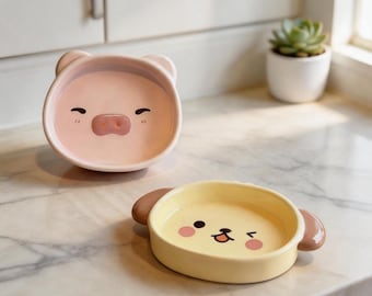 PersonalizationCeramic Pig Dog Sauce Dishes, Hand-Painted Animal Condiment Bowls