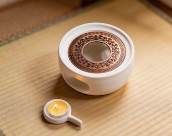 Customizableceramicteawarmerwithcandles Country-style teawine heater basefeaturingacopper decorative cover suitable forteaceremonyactivities