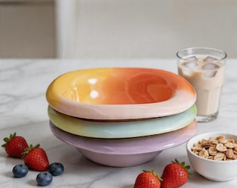 Cuencos de cerámica personalizados con degradado para yogur, coloridos cuencos para cereales de desayuno y ensaladas para cafeterías en casa.