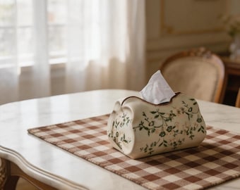 Custom Vintage Floral Ceramic Tissue Box, European Style Hand-Painted Napkin Holder for Home Decor