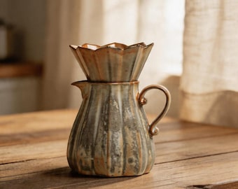 Juego de café de cerámica hecho a mano y personalizado, filtro de goteo Lotus, estilo barista casero vintage.