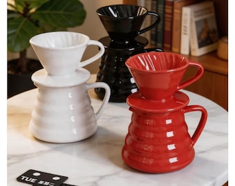 Custom Ceramic V60 Pour Over Coffee Dripper Server Set, Cloud Design