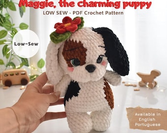 PDF Crochet Pattern – Low-Sew Amigurumi Pattern – Maggie, the charming puppy - Instant Download (English | Portuguese)
