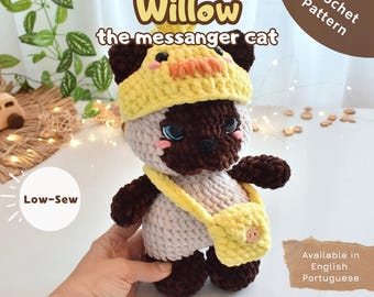 Cat PDF Crochet Pattern – Low-Sew Amigurumi Pattern – WILLOW, the messager cat - Instant Download (English | Portuguese)