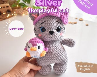 SILVER - Cat Crochet Pattern – Low-Sew Amigurumi Toy (PDF Download)
