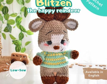 BLITZEN - Reindeer Crochet Pattern – Low-Sew Amigurumi Toy (PDF Download)