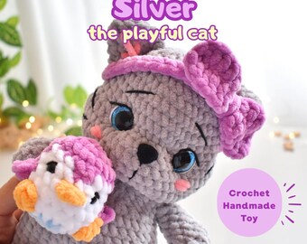 かぎ針編みの手作りおもちゃ – 遊び好きな猫のシルバー