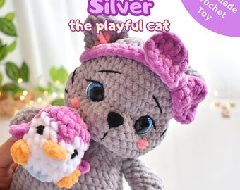 Crochet Handmade Toy – Silver, the playful cat