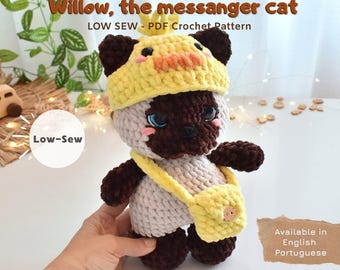 Cat PDF Crochet Pattern – Low-Sew Amigurumi Pattern – WILLOW, the messager cat - Instant Download (English | Portuguese)