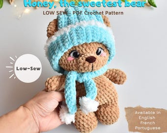 Bear PDF Crochet Pattern – Low-Sew Amigurumi Pattern – HONEY, the sweetest bear - Instant Download (English | French | Portuguese)