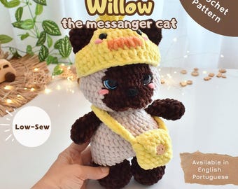 Cat PDF Crochet Pattern – Low-Sew Amigurumi Pattern – WILLOW, the messager cat - Instant Download (English | Portuguese)