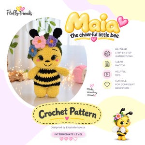 MAIA – Wzór szydełkowy na pszczołę – zabawka amigurumi z niskim ściegiem (do pobrania w formacie PDF)