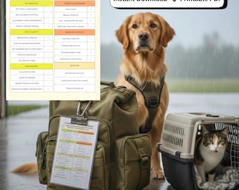 Pet Emergency Kit Checklist Printable | Pet Evacuation Plan for Dogs & Cats | Instant Download