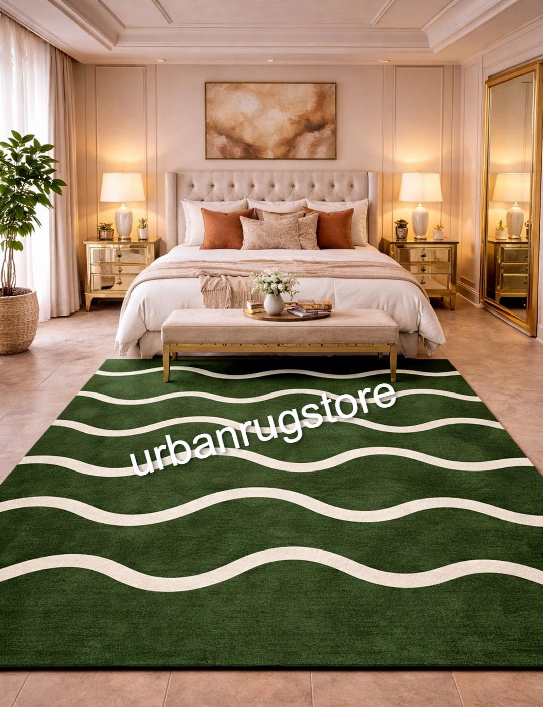 Hand Tufted Wool Rug 6x9 8x10 9x12, Green Abstract Wave Area Rug ...
