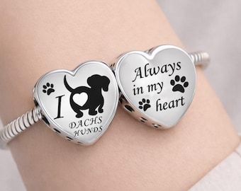 Dog Charm Love Heart Bead for European Snake Bracelet, 925 Sterling Silver Puppy Bead -Always in my heart, Birthday Pendant, Animal Jewelry