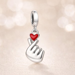 Hjärtliknande kärleksgestberlock - Dingelberlock i 925 sterlingsilver - Parsmycken - Passar europeiska armband och halsband - Alla hjärtans dag-present