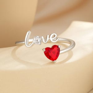 Red Heart Ring - S925 Sterling Silver Adjustable Love Jewelry -  Exquisite Ruby Necklace - Valentine's Day Gifts - Christmas Accessories