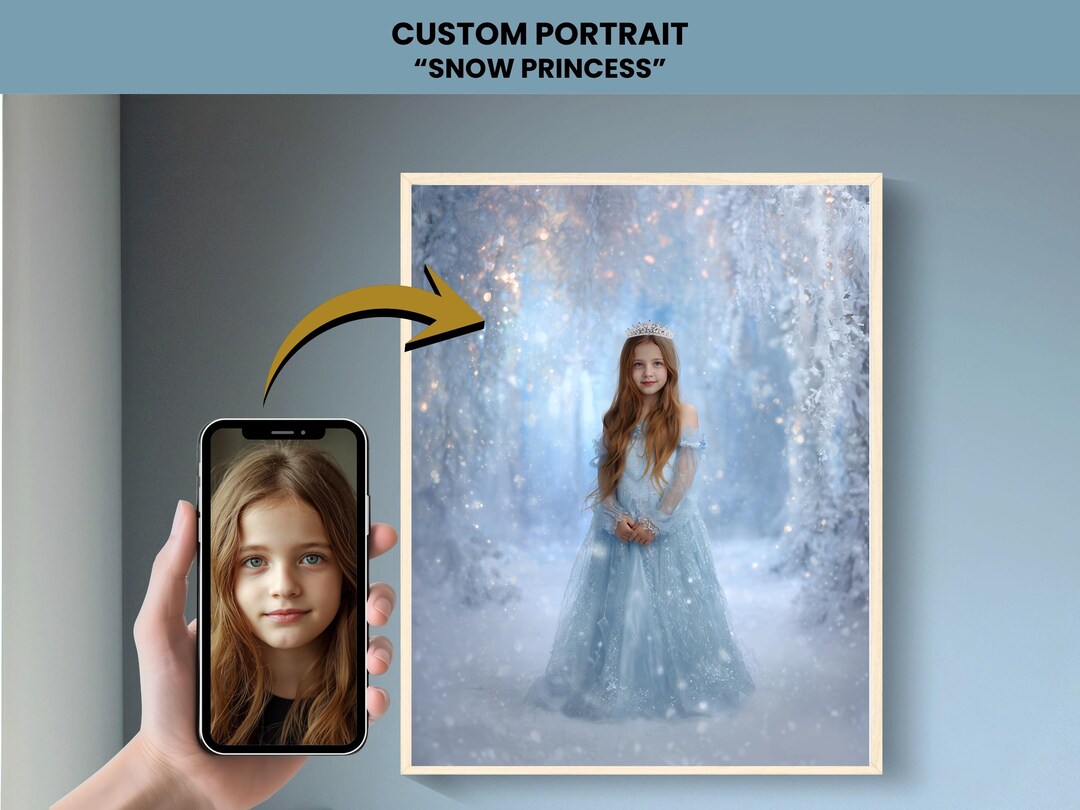 Snow Princess Design Personalised Snow Princess Portrait for Daughter, Custom Wall Art for ...