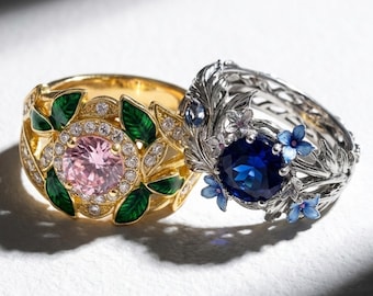 Vintage Floral Statement Ring, Art Nouveau Botanical Jewelry
