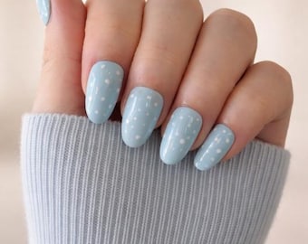 Sky Blue Polka Dot Press-On Nails | Handcrafted | Salon Quality at Home | Reusable Nails | Glue On Nails UK | False nails